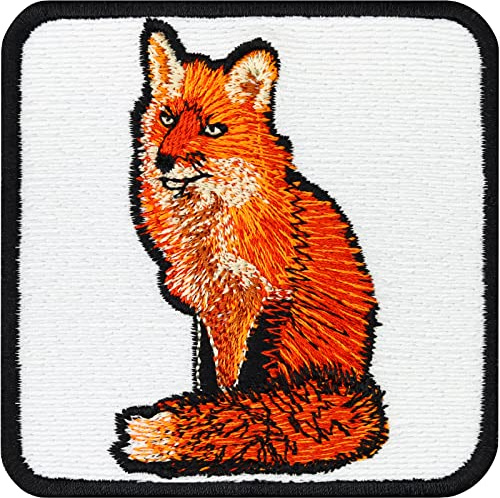 FUCHS Aufnäher Rotfuchs in Natur Aufkleber heimische Tiere Patch red fox | Gesticktes Bügelbild Jäger Aufbügler Jagdabzeichen Jagd Naturfreunde Stickerei Bügelflicken Applikation | 75x75mm