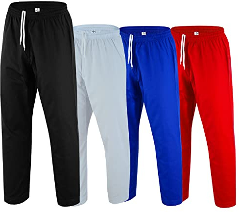 Regular Karate Pants 8oz Light Weight for MMA Martial Arts Kids Adults Unisex (Black, 1)