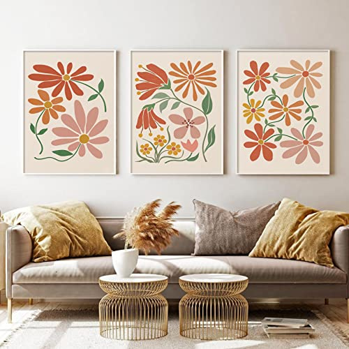 Art Boho Abstract Flowers Print Wall Set for Living Room Decor, Terracotta Floral Market Poster 16x24inch No Frame