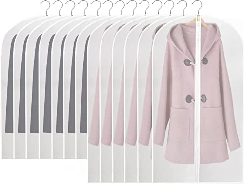 12 Stück Kleidersack Anzug Lange, 60 x 120/100cm Rand Transparent Anzugtasche Kleidersäcke, Kleiderhülle Anzugsack Abendkleid Brautkleid Mäntel Hemden Mottenschutz Wasserdicht, MEHRWEG