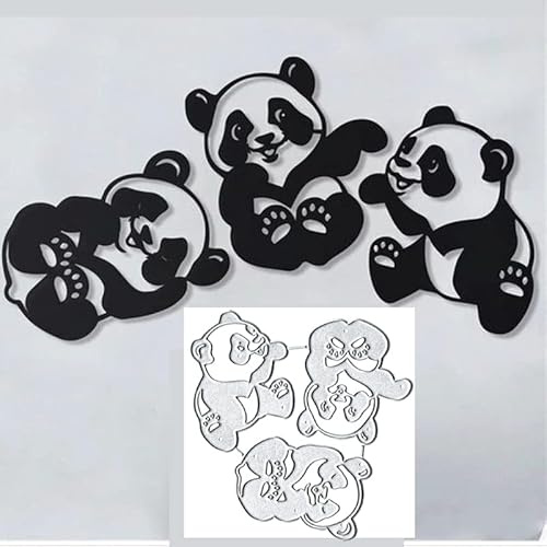 3Pcs/Set Animal Panda Decor Metal Die Cuts Cutting Dies, Panda Decor Paper Cards Cutting Dies Cut Stencils for DIY Embossing Card Making Book Tags Decorative Paper Dies Scrapbooking