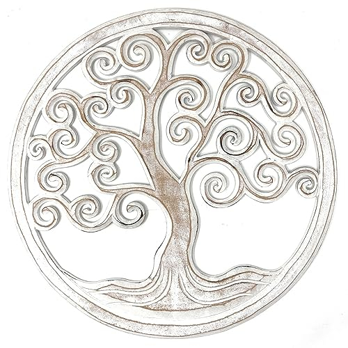 Trintura Wandbild Baum des Lebens Mandala Pohon Ulir 60cm (white) Lebensbaum Geschenkidee Wanddeko Wanddekoration Deko Tree of Life Wooden Wall Decoration Family Wall Art