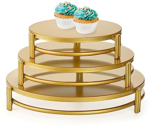 yarlung 3 Pack Gold Cake Stands, 8/10/12 Inch Metal Cupcake Display Stands Dessert Trays, Table Decoration Cookies Serving Plates for Wedding, Birthday, Party, 3 Sizes