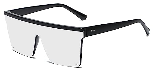 Long Keeper Flat Top Oversized Sunglasses - Square Sunglasses for Women Men Mirrored Rimless Sun Glasses Big Frame Fashion Shades UV400 Protection