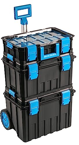 Högert Technik - Set di Scatole 4 in 1, set di Cassette Degli Attrezzi su Ruote, Pratico e Spazioso, Resistente ai Danni, Antipolvere, Robuste Chiusure in ABS, Struttura Modulare - HT7G500