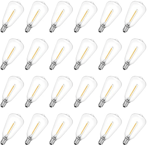 VISTERLITE E12/C7 Base LED Replacement Bulbs for ST38 Outdoor String Lights - Not Solar, Vinatge 1W LED Shatterproof Bulb, Warm White 2200K, 25 Pack