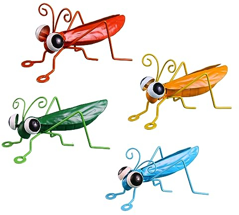 4 Figuras Decorativas de Insectos de Hierro, Saltamontes de Metal para Jardín, Decoración de Pared y Patio al Aire