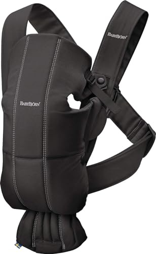 BabyBjörn Bärsele Mini, Vävd, Svart – Ergonomisk och Mjuk Bärsele för Nyfödda (0–12 månader), Enkel att Använda