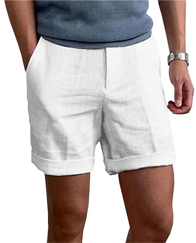 NIBESSER Bermudas Hombre Verano in Lino y Algodón Pantalones Cortos Hombre Cómodos Suaves Shorts Hombre Pantalon Corto Hombre Casual Transpirables para Vacaciones Mar Playa, Blanco, XXL