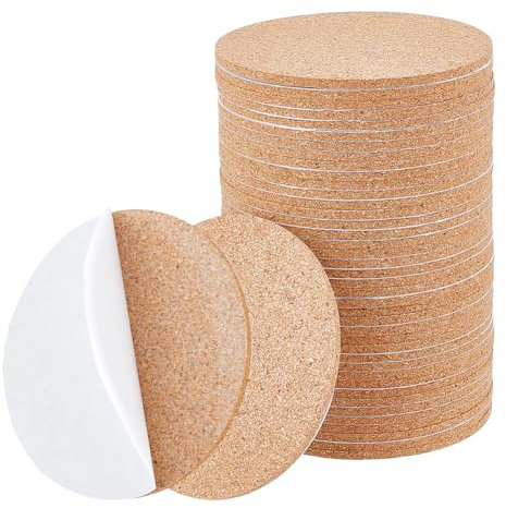BENECREAT 40 Panneau de Liège Autocollant Tapis de Sol en Liège à Dos Rond 9.1 × 9.1cm avec Adhésif Puissant Feuilles de Support en Liège pour sous Verres et Objets Artisanaux