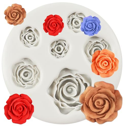 MINFEIDMS Rose Silicone Candy Mould Mini Flower Fondant Chocolate Moulds for Cake Decorating Cupcake Topper Candy Chocolate Polymer Clay Gum Paste