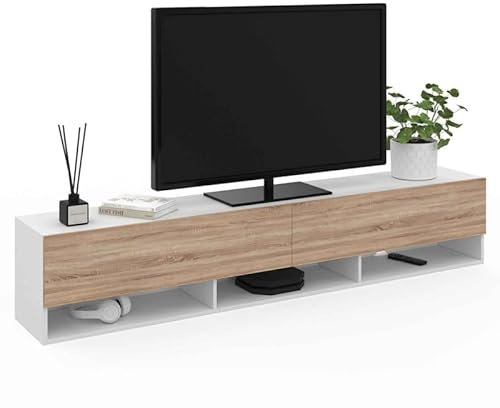 IDMarket - Mobile TV da 180 cm sospeso Elio 2 ante con ripiano bianco e legno