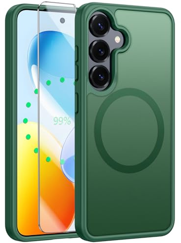 FNTCASE for Samsung Galaxy S25-Plus Case: Magnetic Translucent Matte Shockproof Slim Cell Phone Cover - Military Grade Drop Proof Hard Back Anti-Fingerprint Galaxy S24-Plus Protective Case - Green