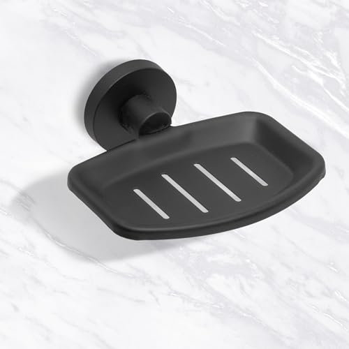 IPEA Porte-Savon Mural Adhésif en métal Noir - Design Moderne - Pas Besoin de Perçage - Pour Salle de Bain, Douche, Cuisine, Maison - Porte-Savon ou Éponge - Coquille