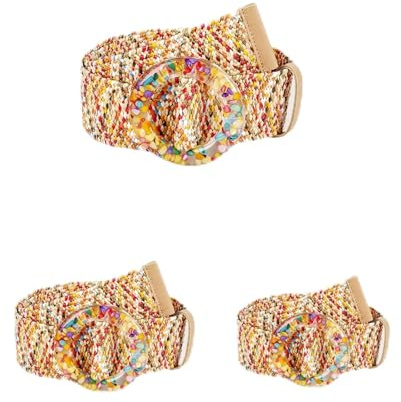 Hattba Geflochtener Damengürtel, Vintage, breite Gürtel, bunte Schnalle für Muscheln, dekorativer Damen-Gürtel, PP-Stroh, Taillengürtel, Farbe: 95 cm, One size
