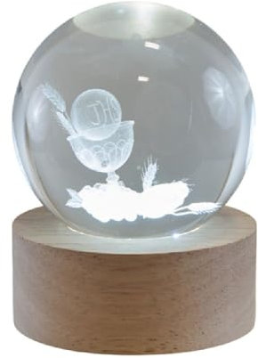 Lampada globo CALICE COMUNIONE su base di legno 6x6x8 cm BOMBONIERA