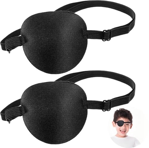Heanvmyss Benda Occhio Regolabile Kit,2 Pezzi Benda Medica per Occhio,3D Toppe per Occhi,Cinghia Occhi Patch Elastici,Eye Patch per Adulto Bambini,Strabismo,Pirata Cosplay(Nero)