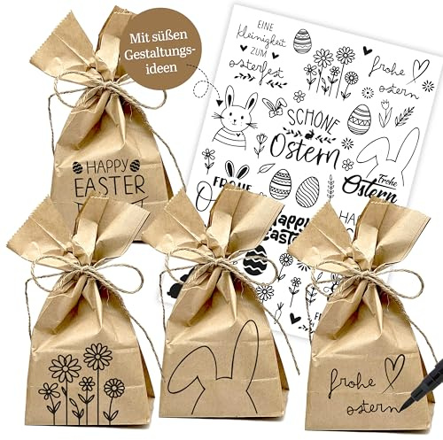 OWLBOOK® 12 Ostertüten zum Befüllen + Basteln | Papiertüten für Ostergeschenke für Kinder & Erwachsene | Osternester zum Befüllen | Ostern Geschenke Basteln Kinder | Bastelset