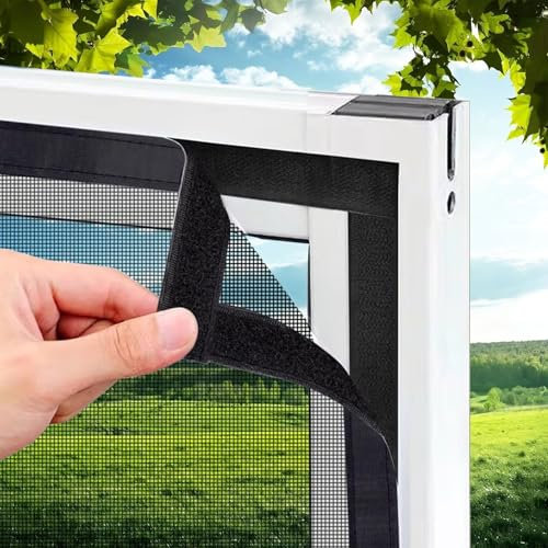 Fly Screen zum Schieben 125x125cm Schwarz Fliegengitter TüR mit Rahmen Insektenschutz Fenster Alurahmen Fliegengitter Dachfenster Rollo