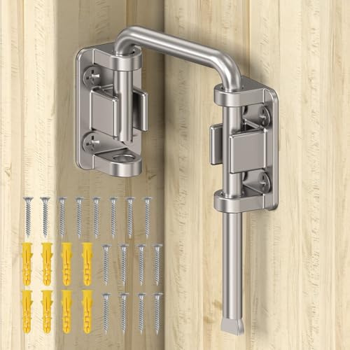 BiceNoning Sliding Door Loop Lock, 90/180 Degree Stainless Steel Patio Door Latch for Sliding Barn/Single/Double Opening Gate, Shed, Closet, Window, Fence - Home Security Loop Latch (Silver-1PC) | Stainless Steel Home Security Loop Latch for Sliding Barn/Single/Double Opening Gate, Shed, Closet, Window, Fence