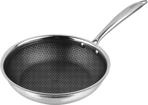 Nobel Stainless Steel Non Stick Fry Pan with Out lid - Nutri-Tech Triply Ceramic Coating, Honey Comb Design All Hob Friendly (28 cm Diameter)