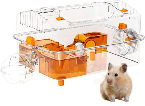 Hamsterkäfig, transparenter Lebensraum für Hamster, 37 x 26 x 21 cm, Aktivität, dekorativ, klar, geräumiger Schlafbereich, Hamsterhaus zum Ausruhen und Spielen von Chinchillas