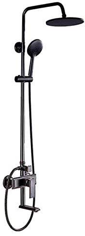 Antique Brass Shower System, Black Wall Mounted Shower Set with Round Overhead Shower Head Bath Tap, Traditional Shower Mixer Set for Bathroom Hotel Gym,C,B