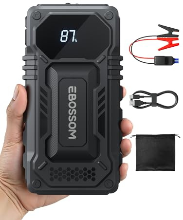 Booster Batterie Voiture, 10000mAh Démarreur de Voiture et Moto Portable, 12V Jump Starter avec Câbles de Démarrage Intelligents, Lumière LED Kit d'urgence pour Véhicules de Voyage, Chargeur de Secour