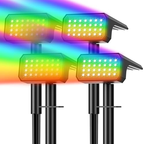 Solar Garden Lights, 28 LED Solar Color Changing Lights Outdoor Multi-Color RGB Landscape Spotlight, IP67 Waterproof Solar Powered Garden Lights 2-in-1 for Pathway Tree Decorations Christmas, 4 Pack