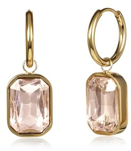 Zavana Orecchini a Cerchio Oro Donna con Pendenti Rettangolari in Cristallo Colorato, Hoop in Acciaio Inossidabile Placcato Oro 2 in 1, Orecchini Eleganti e Versatili