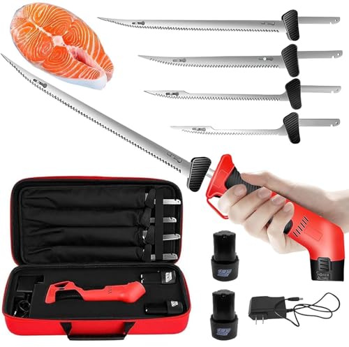Coltello Elettrico Per Filettare Senza Fili - 4 Lame In Acciaio Inossidabile| Doppie Batterie, Blocco Di Sicurezza E Impugnatura Antiscivolo | Pulizia Del Pesce Senza Sforzo Per I Pescatori