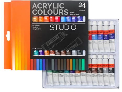 Acrylfarbe, 24 Farben, Acryl-Bastelfarbe, wasserfest, Kunstbedarf für Kinder, Anfänger, Stoff, Keramik, Steine, Holz, einfache Anwendung