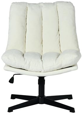 MEUBLE COSY Poltrona Girevole con Altezza Regolabile, Sedia da Salotto Funzione di Inclinazione Libera, Poltroncina Relax con Schienale Seduta Imbottito in Tessuto, Beige