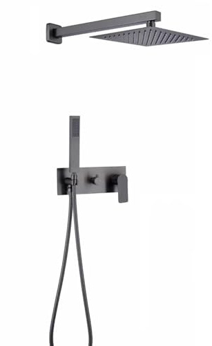 Verdeckter Regenduschkopf mit Handbrause 2-in-1 Duschset für Badezimmer - Modernes graues Installationsset, luxuriöses Wasserfall-Erlebnis