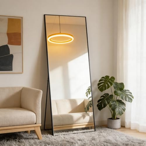 NEWBULIG 64x21 Full Length Mirror, Full Body Floor Mirror with Aluminum Alloy Thin Frame, Wall or Standing Mirror for Bedroom, Living Room, Dressing Room, Black
