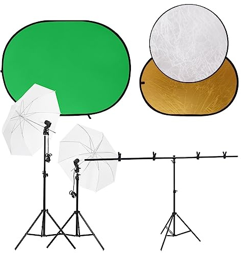 LoogCape Fotostudioset med lampor, bakgrund, reflektor, 5 500 Kelvin dagsljuslampor, justerbart bakgrundsstativ, 110 cm 5-i-1-reflektor, bärväskor för studio- och utomhusfotografering