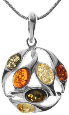 InCollections Damen-Anhänger 925/000 Sterlingsilber mit Bernstein inklusive Schlangenkette 1,2/42 cm