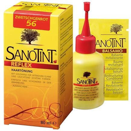 Sanotint Reflex Haartönung Nr. 56 Zwetschgenrot - Sanfte Tönung mit Goldhirse für intensiven Glanz und leuchtend schöne Farben, einfach und schonend in der Anwendung – vegan – 80 ml