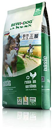 BEWI DOG Basic [25 kg] hundfoder | torrfoder för hundar | utan vete och soja | 80% djurprotein | för stora, medelstora och små raser