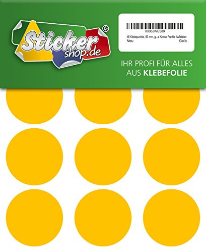 48 Klebepunkte, 50 mm, gelb, aus PVC Folie, wetterfest, Markierungspunkte Kreise Punkte Aufkleber