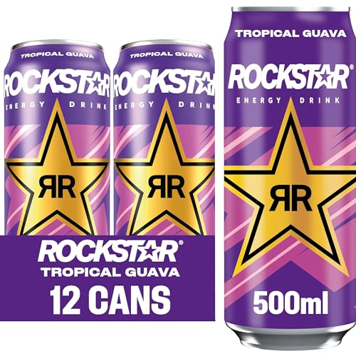 Rockstar, Punched Energy Drink Tropical Caffeinated Drink with Taurine Guarana Ginseng BVitamins 500 ml cans, Guava (Pack of 12)