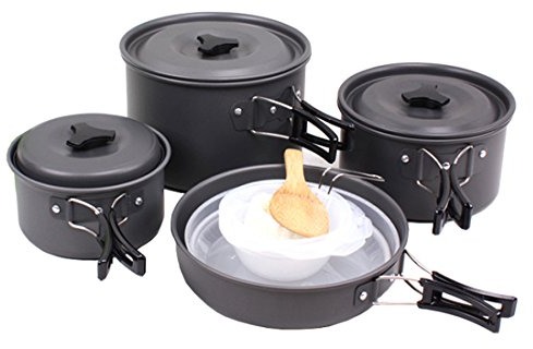 Cool&D Camping Kochgeschirr Set Tragbar Picknick Pot Picknick Topf 15-Teilig Cookware Kit für Outdoor Reise Camping 4-5 Personen