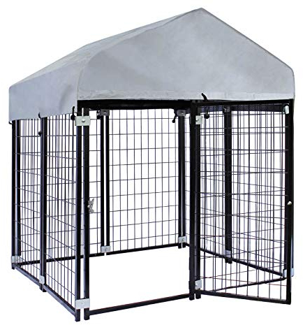 Wiltec Hundezwinger mit Überdachung 121 x 121 x 137 cm, Hundehütte mit Sonnendach, Robustes Outdoor Hundehaus mit Stäben aus Stahl