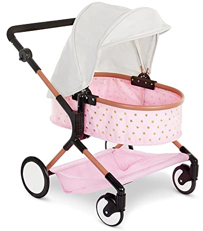 Babi Zwillingspuppenwagen Pink mit Sternen – Puppenwagen, Kinderwagen für 2 Baby Puppen – Kinder Spielzeug für Mädchen und Jungen ab 3 Jahre