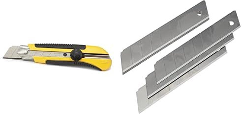 Stanley 0-10-425 Cutter 25 mm Bi-matière Dynagrip - Blocage de La Lame - Chariot Porte-lame - Lame en Acier Anticorrosion & KS TOOLS 907.2159 - 10 Lames Sécables de 25mm de Rechange