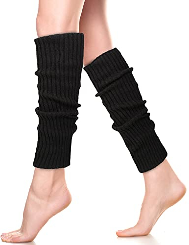 Neer Damen Beinstulpen Gerippte Beinlinge 80er Jahre Lange Beinwärmer Stiefel Knöchelwärmer(Schwarz)
