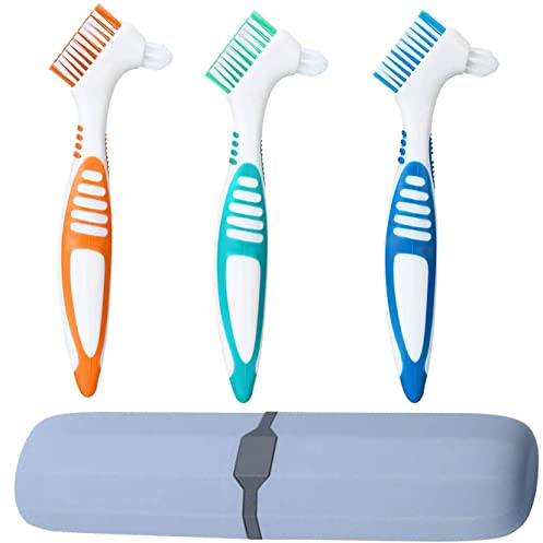 YKKJ 3 pièces Brosse à dentier Dure ,Brosse a Dent pour Appareil Dentaire,avec Étui de Rangement, pour lEntretien des Prothèses Dentaires .(3 Couleurs)