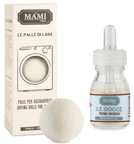 Mami Milano Set Le Palle + Le Gocce Per Asciugatrice (Fiori Bianchi)