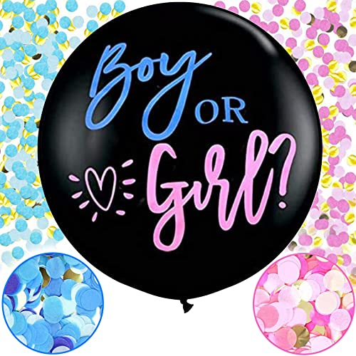 Annhao Baby Shower palloncini, 36 Pollici Boy or Girl palloncini Gender Reveal Decorazione baby shower boy or girl Palloncino neri con coriandoli per gender reveal party palloncini nascita