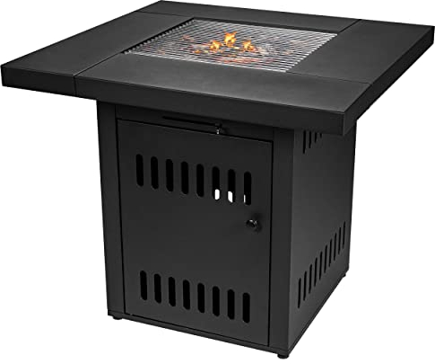 Ultranatura Ambiente - Tavolino da fuoco Cube a carbone, funzionamento con carbonella e bricchette di carbone, con griglia per griglia/barbecue, trasformabile in tavolo da giardino con piano completo